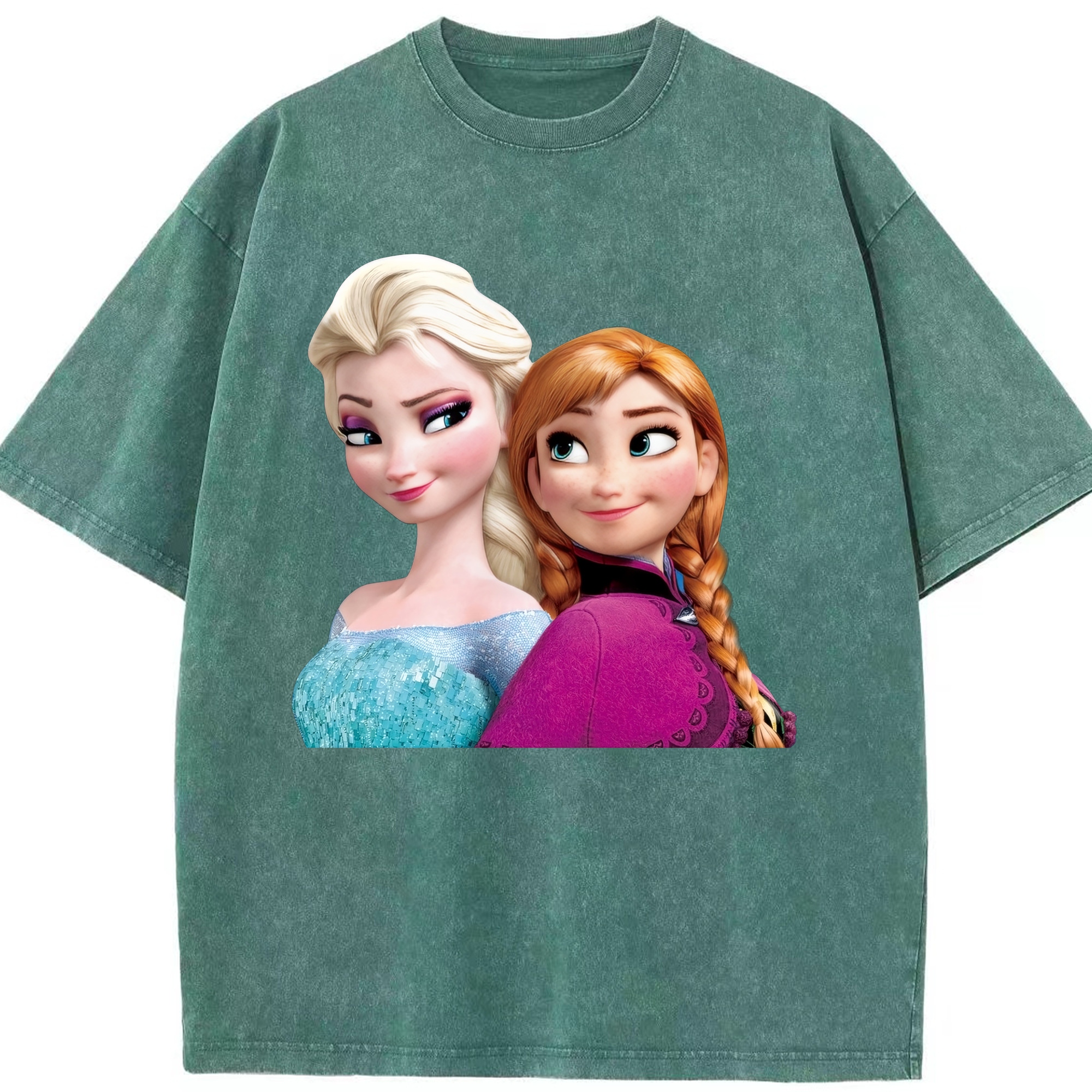 （画像用） アナと雪の女王 アンナ エルサ Frozen Anna Elsa 綿100% ヴィンテージ風 半袖Tシャツ（フロントプリント）